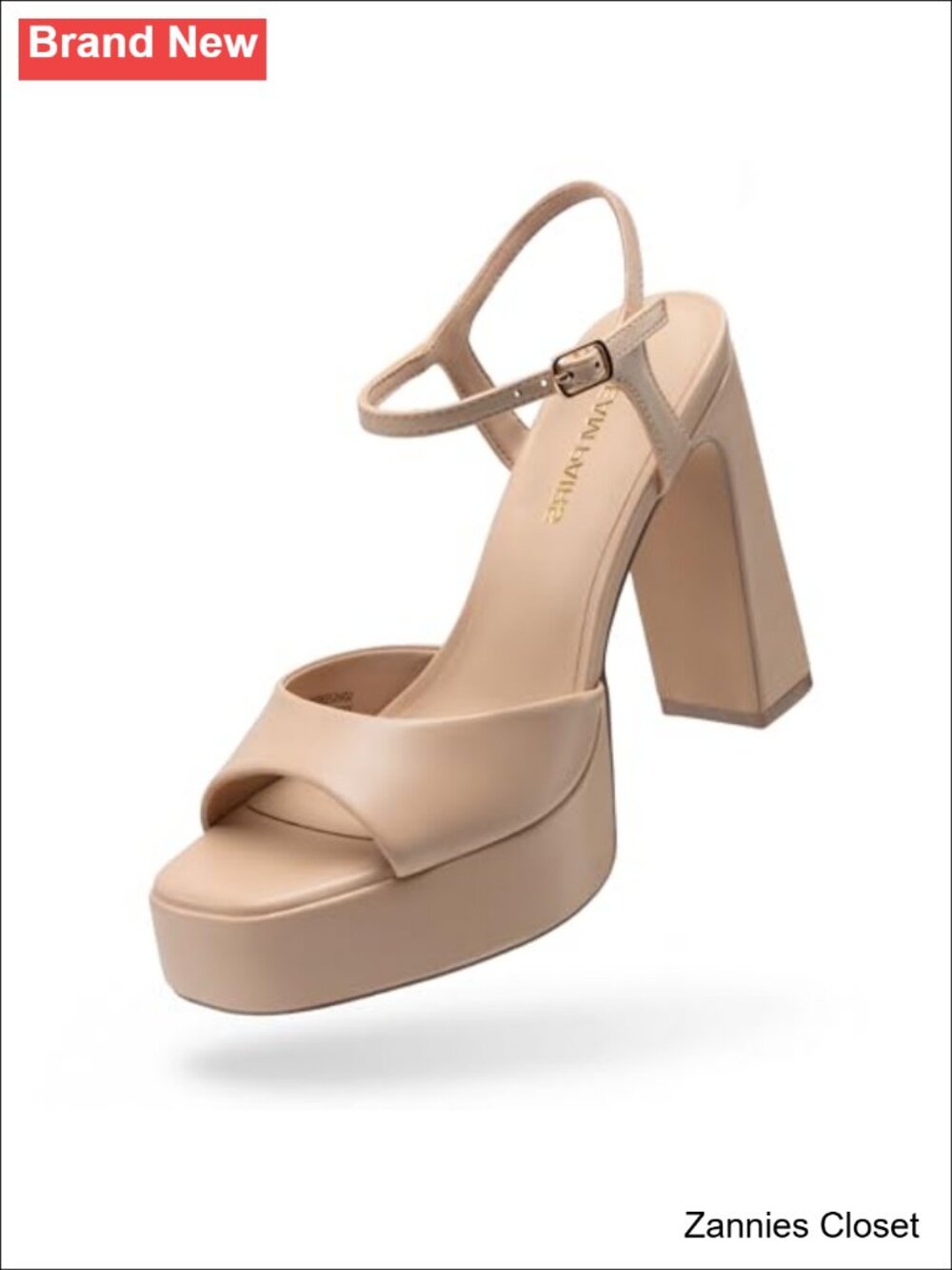 ✨DREAM PAIRS Platform High Heels Faux Leather Square Toe Block Heel Ankle Strap